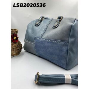 Leather blue ladies handbag with extra strip