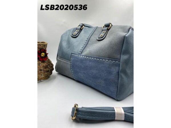 Leather blue ladies handbag with extra strip