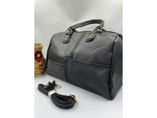 Leather black girls handbag with extra strip
